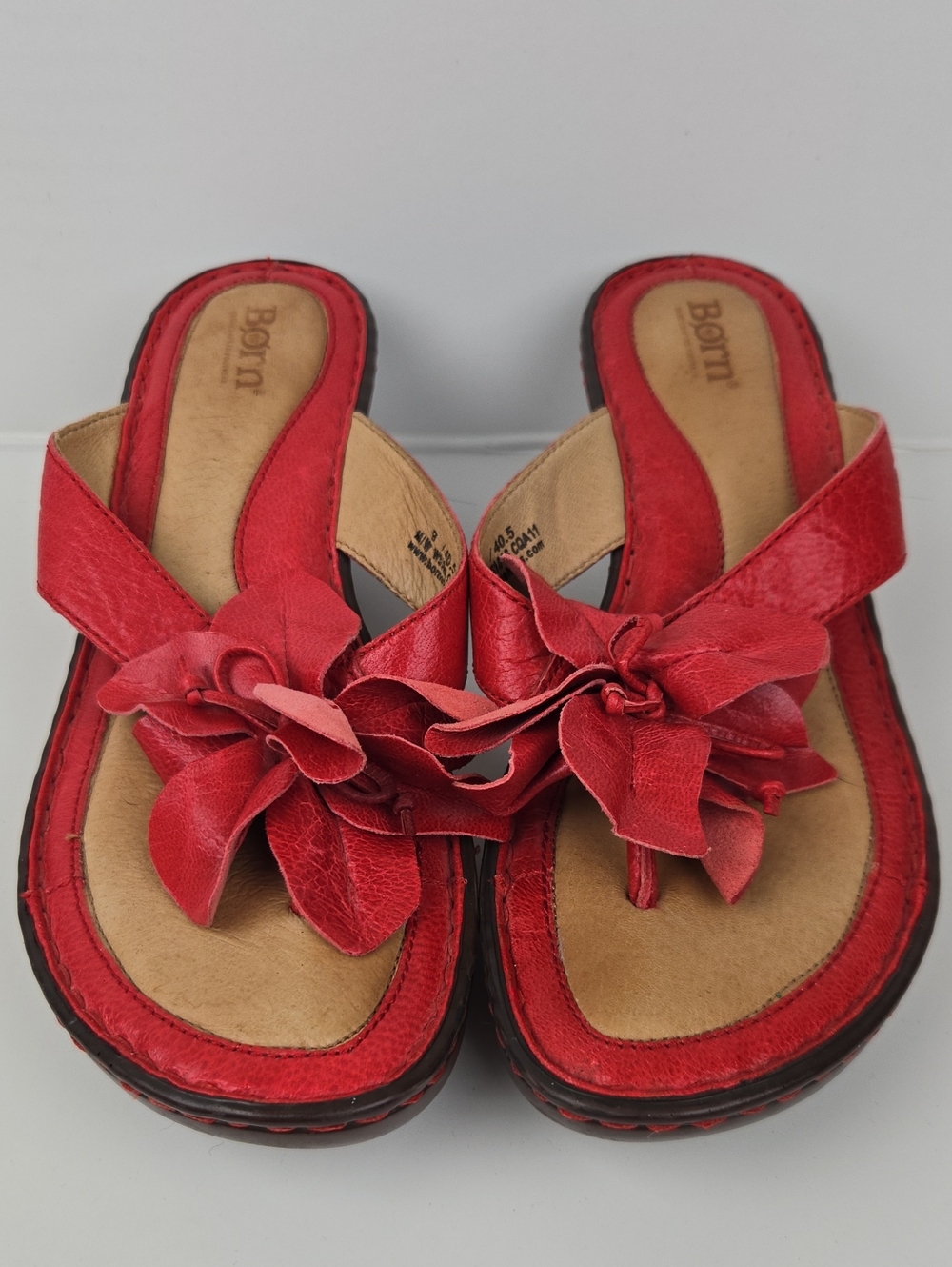 Born Red Leather Flower Sandals Size 9